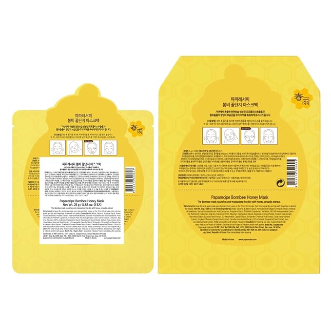 Papa Recipe Bombee Honey Mask Pack 25g * 10 sheets - Sheet Mask, Facial Skin Care, Deep Moisturizing Serum for Dry Skin - Korean Skin Care, K-Beauty, Ampoule Solidified, For radiant skin