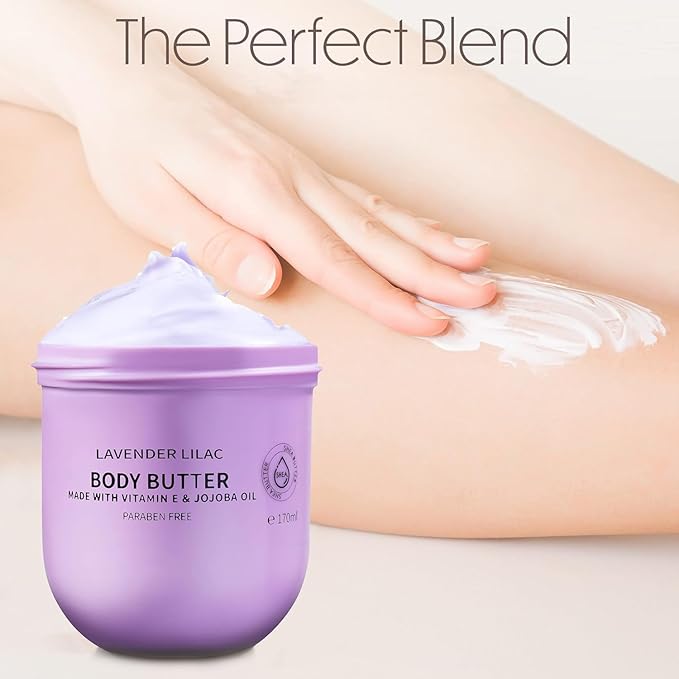 LOVERY Lavender Lilac Body Butter - Shea Cream with Jojoba Oil & Vitamin E - Hydrating Natural Moisturizer for Hands - 12 Fl Oz