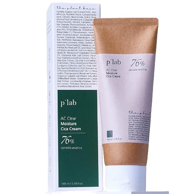 THE PLANT BASE AC Clear Moisture Cica Cream - 73% Centella Asiatica Leaf Water, Soothing Face Moisturizer for Sensitive Skin, Non-Greasy & Fast Absorbing (2.02 fl.oz)
