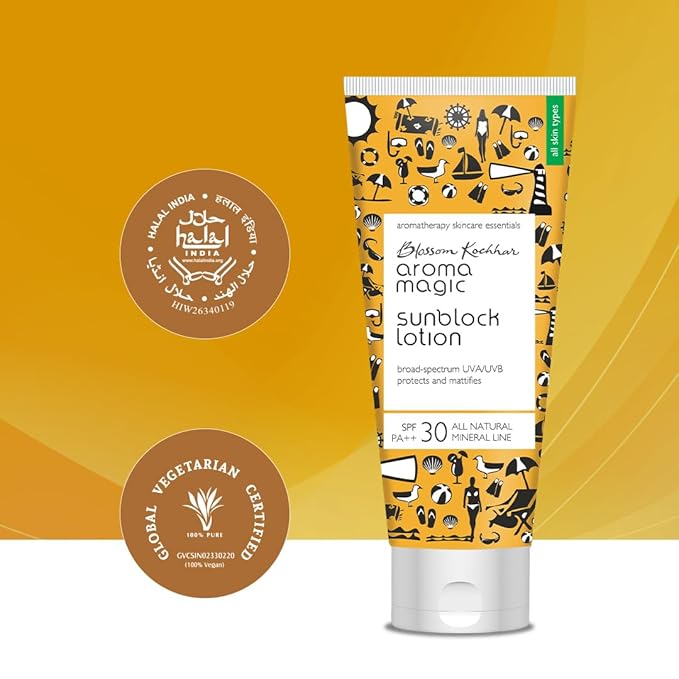 Aroma Magic Sunblock Sunscreen Lotion with SPF 30 | Broad Spectrum UVA/UVB Protection | Non-Nano Zinc Oxide Mineral Sunblock | 3.38 Fl Oz/100ml