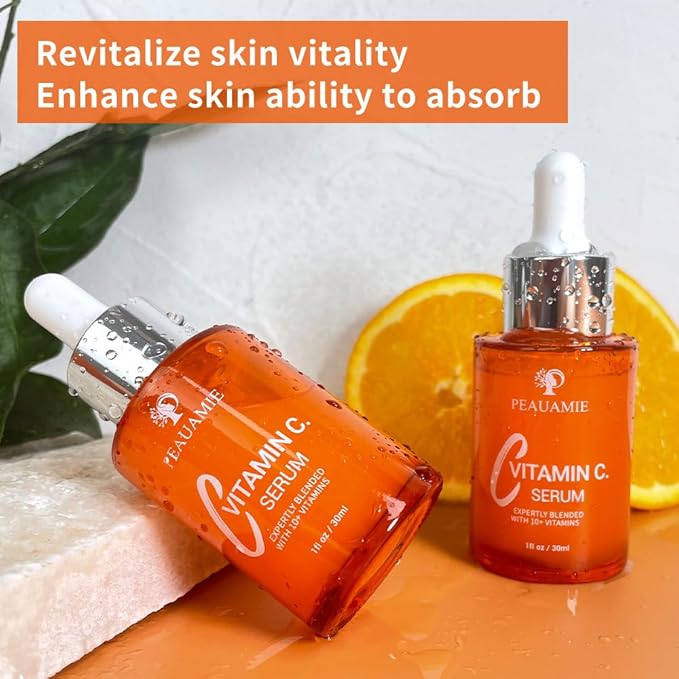 Peauamie Vitamin C Serum for Face Anti Aging with 2% Hyaluronic Acid and 1% Retinol Ferulic Acid,Moisturizer for Fine Lines and Wrinkles 1 Fl Oz x 2 Pack