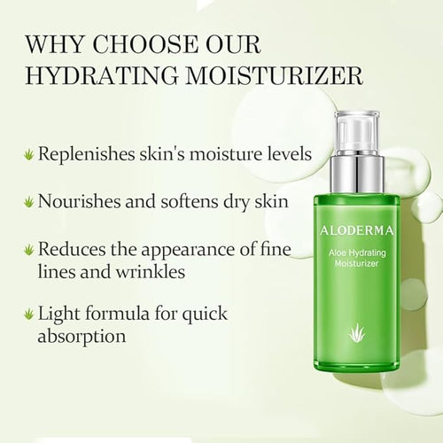 Aloderma 71% Organic Aloe Vera Hydrating Face Moisturizer for Soft and Nourished Skin - Light and Oil-Free Aloe Vera Moisturizer with Hyaluronic Acid for Soothing Hydration - Face Lotion, 3.5oz