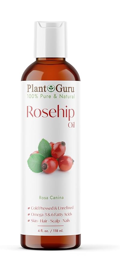 Plant Guru Rosehip Oil Unrefined 4 fl. oz. 100% Pure Cold Pressed – Nourishing for Skin, Hair, Scalp, and Nails – Hydrating, Moisturizing, and Rejuvenating.