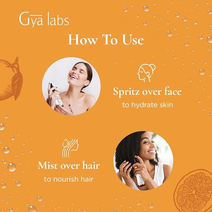 Gya Labs Orange Blossom Hydrosol - 3.4 Fl Oz - Hydrating Face & Body Mist for Skin Toner & Hair Refresher - As Pillow, Room & Linen Spray for Fresh Scent