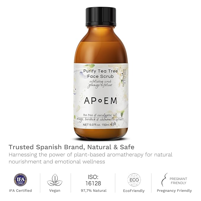 APoEM Purify Tea Tree Face Scrub (150ml) – Gentle Exfoliator for Blackhead Removal, Dark Spot Reduction, Brightening, Natural Botanical Extracts, Rejuvenating & Soothing (5.07 Fl Oz (Pack of 1))