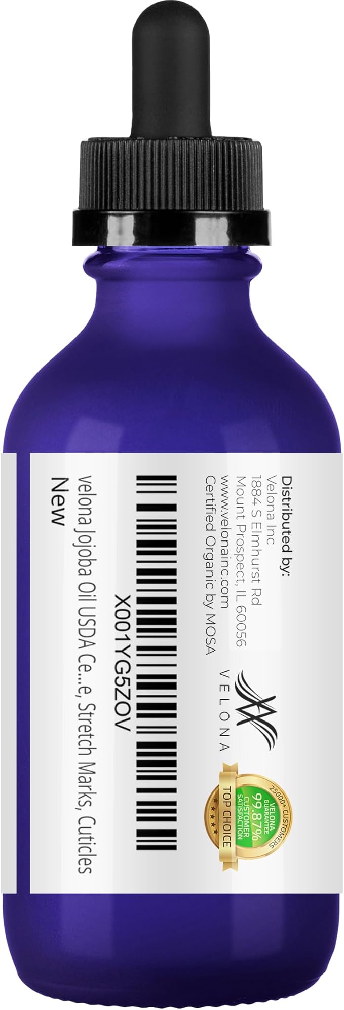 velona Jojoba Oil USDA Certified Organic - 2 fl oz (With Dropper) | 100% Pure and Natural | Golden, Unrefined, Cold Pressed, Hexane Free | Moisturizing Face, Hair, Body, Skin Care