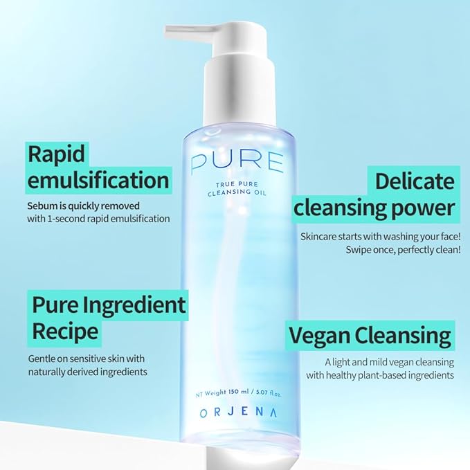 OJRN ORJENA Vegan Pure Cleansing Oil for Makeup Removal, 150ml / 5.07 fl oz