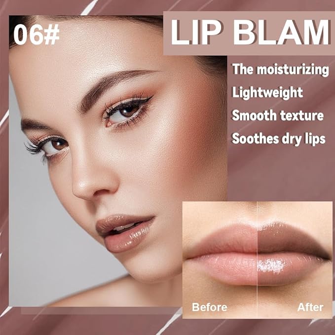 2Pcs Summer Lip Butter Lip Balm Glow Reviver Lip Gloss, Melting Lip Serum, Ultra-Hydrating Natural Vegan Lip Balm, Sheer-Tinted Shine & Hydration, Soothes & Softens Dry Lips (01+06)