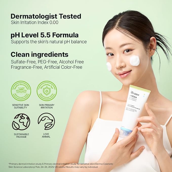 DearMYDEW HYCICA Soothing Gentle Cleansing Foam | Low pH 5.5 Cleanser for Sensitive Skin, Calming Hydrating Cica Face Wash & Barrier Care, Centella, Ultra-Low Molecular HA, Korean Skincare, 5.07 fl oz