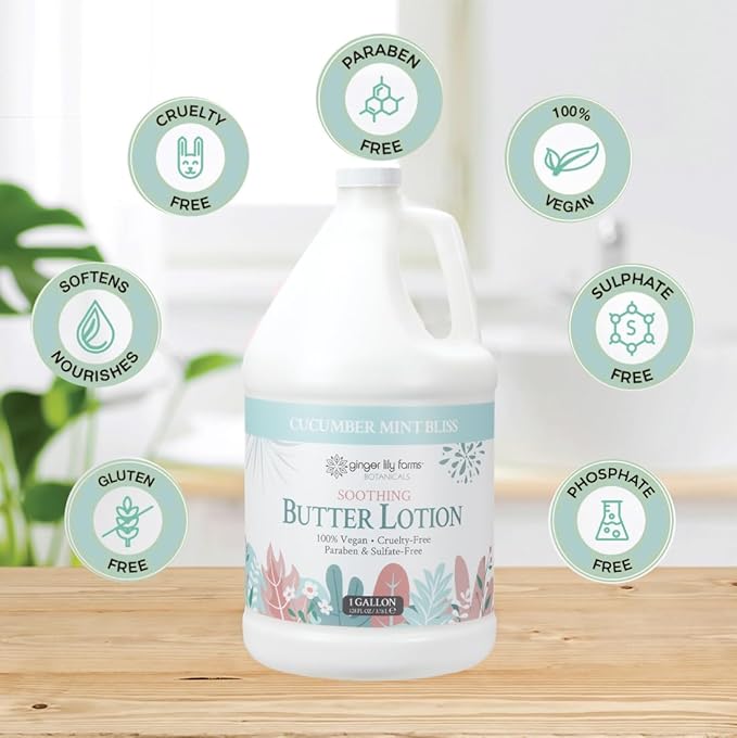 Ginger Lily Farms Botanicals Soothing Butter Lotion for Dry Skin, 100% Vegan & Cruelty-Free, Cucumber Mint Bliss Scent, 1 Gallon (128 fl oz) Refill