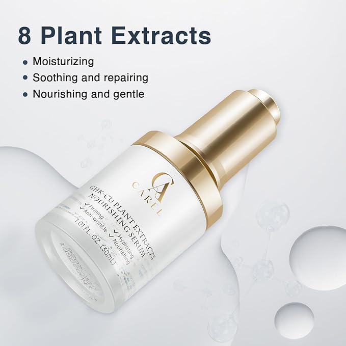 GHK-CU Peptides Nourishing Serum, Copper Tripeptide-1 for Firm, Wrinkle, Plant Extracts, Aloe, Agave for Skin Renewal and Moisture, All Skin Types, 1.01 fl oz