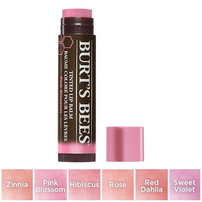 Burts Bees 100% Natural Tinted Lip Balm, Pink Blossom with Shea Butter & Botanical Waxes 1 Tube (Pack of 2)