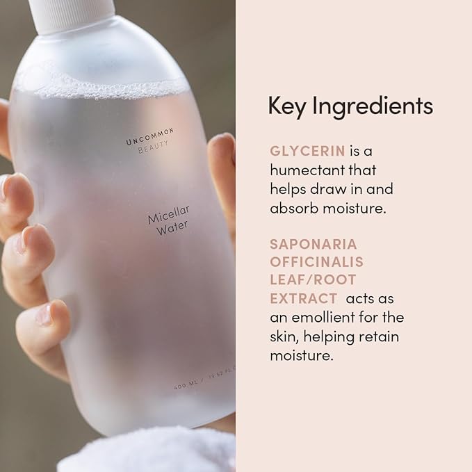 Uncommon Beauty Micellar Water - Two-in-One Gentle Cleanser and Makeup Remover - Removes Dirt and Oil for a Fresh, Clean Complexion - Vegan, Cruelty Free, Synthetic Fragrance Free, 13.52 FL OZ