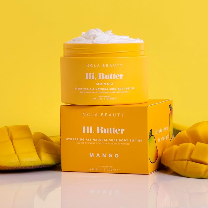 NCLA Beauty Hi Butter All Natural Body Butter - Body Moisturizer with Sunflower Oil and Shea, Cocoa, Mango Extracts - Mango Vanilla - 6.8 oz