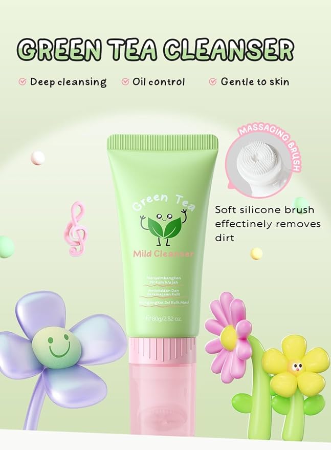 Green Tea Foaming Facial Cleanser | Sulfate-Free Paraben-Free | Gentle Sensitive/All Skin Types Daily Cleanser | Oil Control, Pore Cleansing, Sustained Hydration | Non-Comedogenic 80g / 2.82 oz