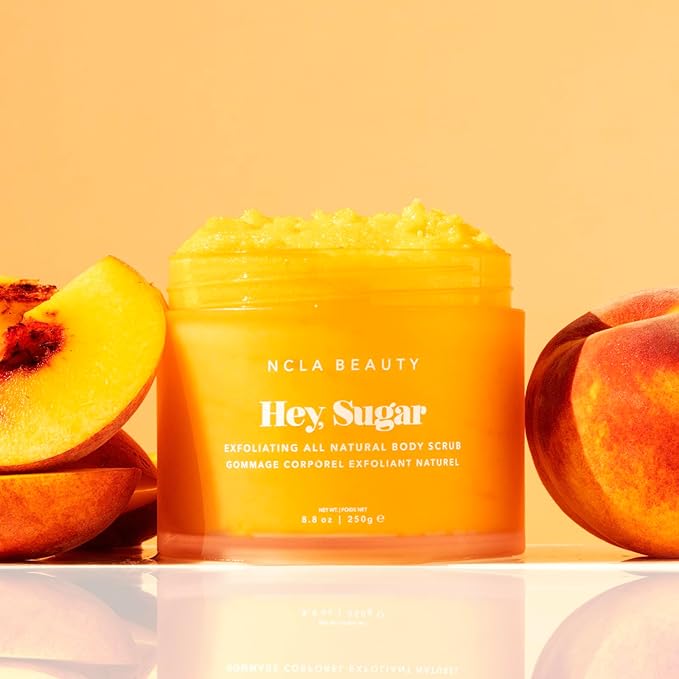 NCLA Beauty Hey Sugar All Natural Body Scrub - Moisturizing, Exfoliating Sugar Scrub - Shea, Cocoa, and Mango Butters - Peach - 8.8 oz