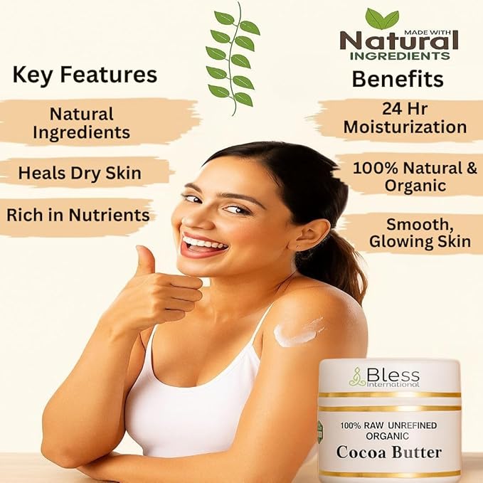 Organic Raw Cocoa Butter 100% Pure,Natural & Unrefined| Skin Moisturizer For Face, Body & Hair| 4 OZ/115 GM Ivory / White Grade A | DIY Creams, Balms, Lotions, Soaps| Softens Dry & Tough Skin
