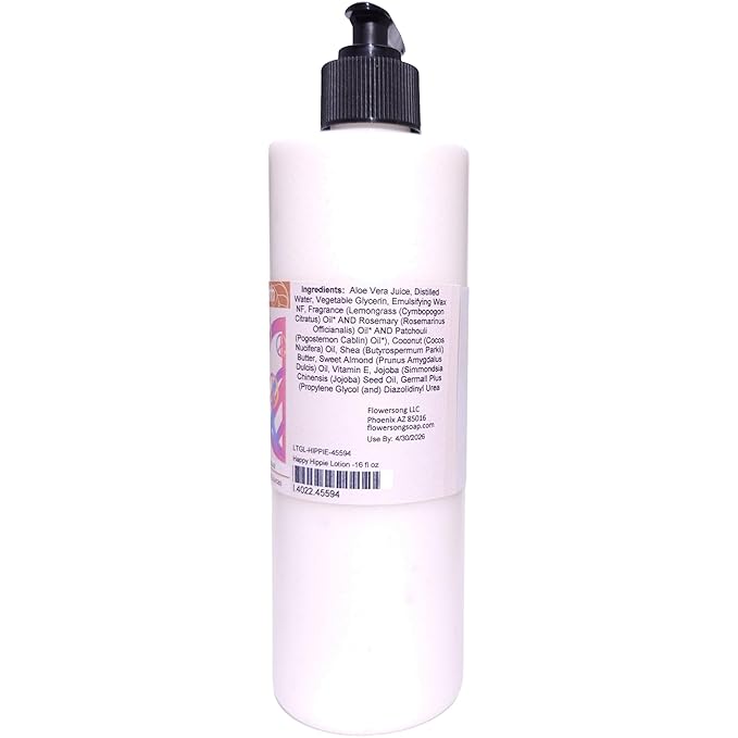 Blossom to Bath Happy Hippie Lotion (16 ounce) - Pure Essential Oil Fragrance - Absorbs Quickly with a Sweet Happy Herbal Scent