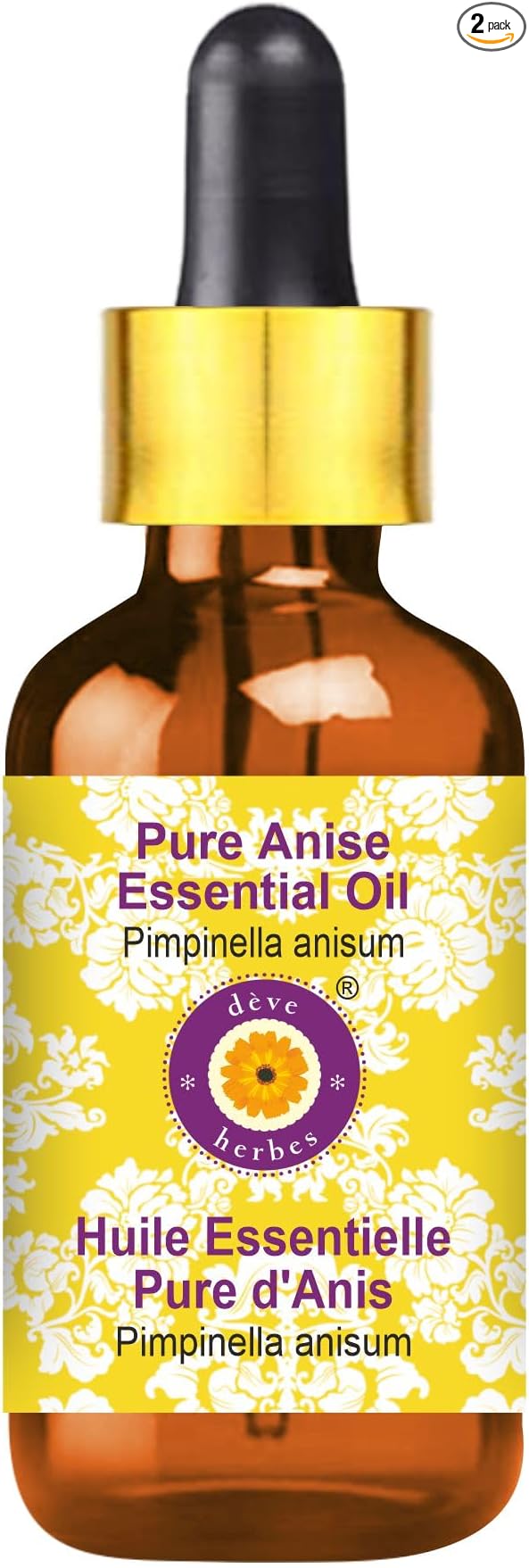 Deve Herbes Pure Anise Essential Oil (Pimpinella anisum) with Glass Dropper Steam Distilled 100ml (3.38 oz)