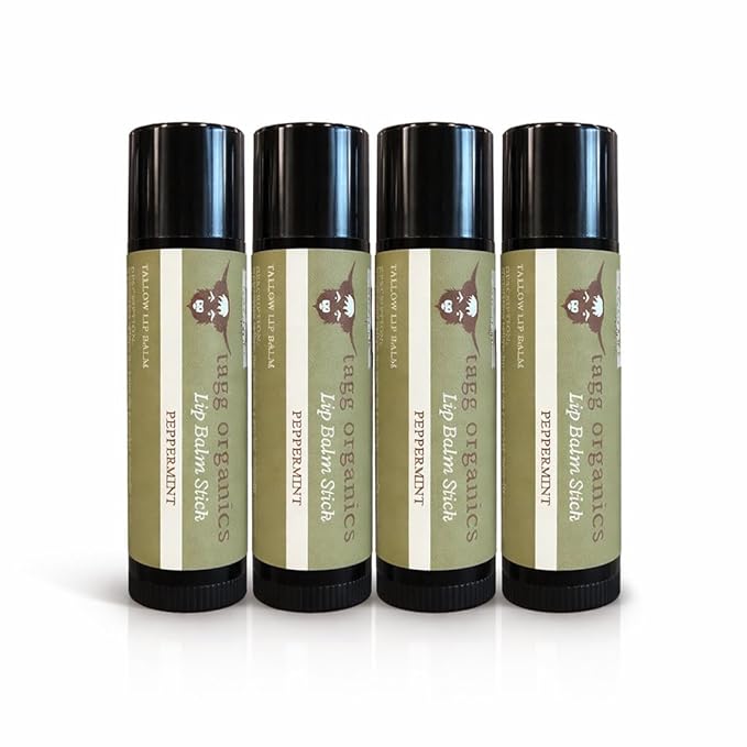 Peppermint Tallow Lip Balm – Moisturizing Lip Care with Grass-Fed Tallow, Natural Beeswax & Essential Oils, 4 Pack (.15 oz)