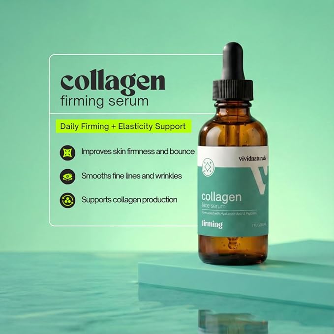 Collagen Serum For Face Made in USA 60ml-Collagen Skin Care with Peptides & Hyaluronic Acid Firming Serum Hydrating Lightweight Smooth Anti Aging Facial Serums For Women Skincare