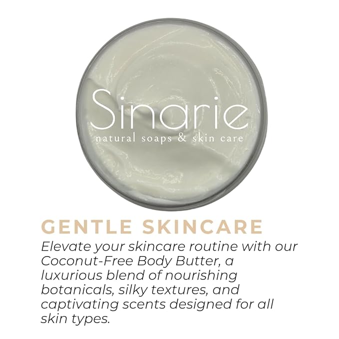 Sinarie Coconut-Free Body Butter | Luxurious Hydration with Shorea Butter, Evening Primrose Oil, Argan & Moringa Oil | Non-Greasy, Natural Ingredients | For Sensitive Skin (5.3 oz., Velvet Crème)