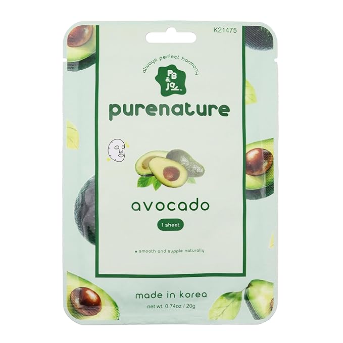 PB & JAY Purenature Facial Mask – Premium Quality Korean Sheet Mask for Dry Skin – Korean Collagen Essence Hydrating Facemask Sheet (Avocado)