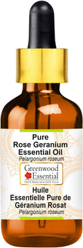 Greenwood Essential Pure Rose Geranium Essential Oil (Pelargonium roseum) with Glass Dropper Steam Distilled 30ml (1.01 oz)