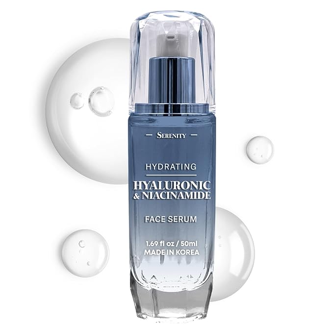 Serenity Dew Hyaluronic Acid & Niacinamide Face Serum - Dermatologist Tested Anti-Aging Korean Skin Care - Ultra Hydrating, Cools, Soothes & Improves Tone and Texture - Vegan Clean Beauty - 1.69 Fl Oz