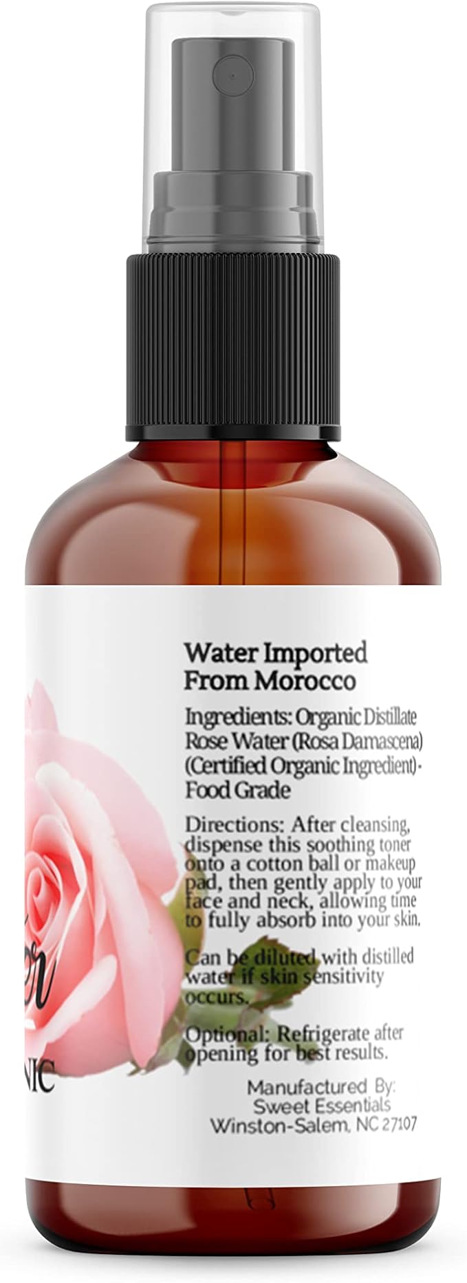 Pack of 3 Premium Organic Moroccan Rose Water - 4oz W/Sprayer - Imported From Morocco - 100% Pure (Food Grade) No Oils or Alcohol - Rich in Vitamin A & C Perfect for Hydrating & Rejuvenating Your Skin