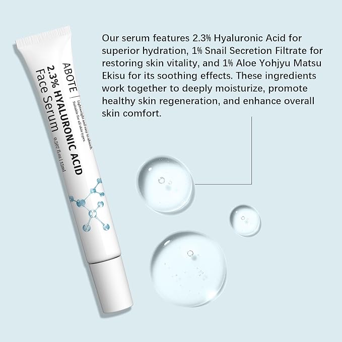 2.3% Hyaluronic Acid Serum for Face with 1% Snail Secretion Filtrate Deep Moisturizing Anti-Aging Anti-Wrinkle (3Pack-Each 15g)