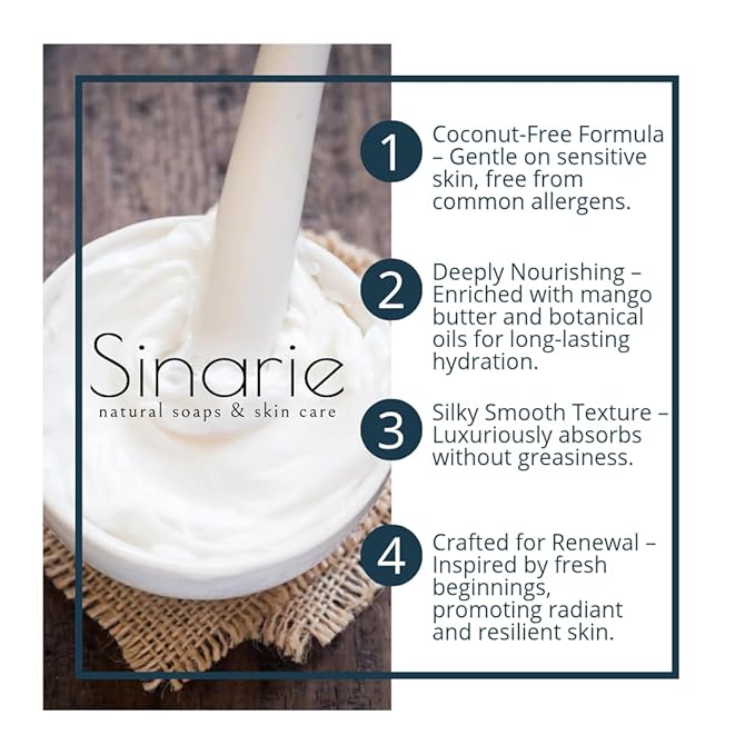 Sinarie Coconut-Free Body Butter – Ultra-Nourishing Moisturizer with Mango Butter, Avocado Oil & Jojoba Oil – Hydrating & Non-Greasy Lotion for Sensitive Skin (8 oz., Valor)