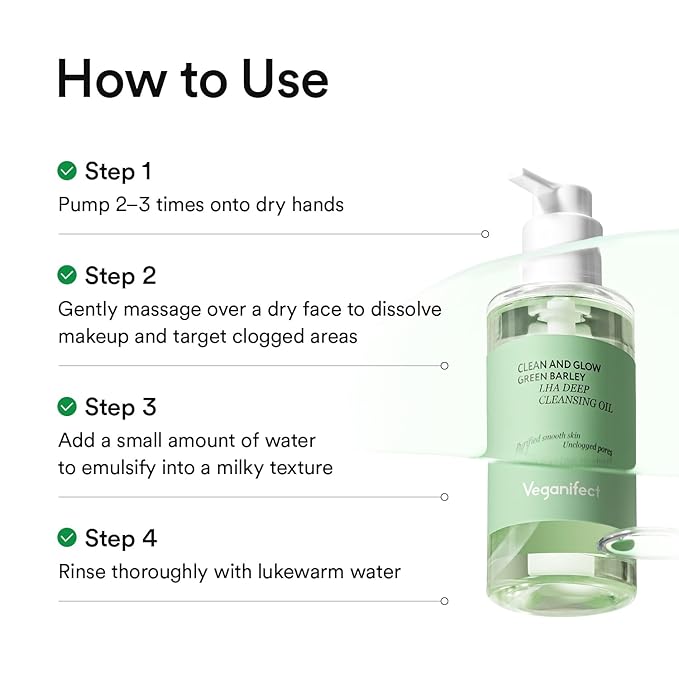 VEGANIFECT Hydrating Light Cleansing Oil for Sensitive Skin, Waterproof Makeup Remover & Blackhead Cleaner with Rice Bran Oil, Turmeric, and Centella Asiatica, Korean Skin care (205ml/6.93 fl oz)