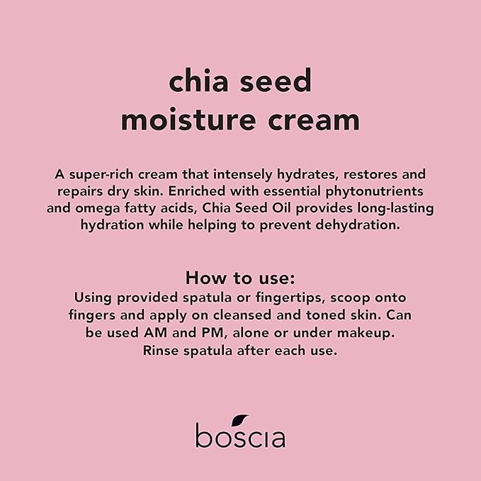 boscia Chia Seed Moisture Cream - Vegan, Cruelty-Free, Natural Skin Care - Sensitive Skin Face Lotion with Elderberry, Vitamin A, Vitamin B6, Vitamin C & Vitamin E - For Dry Skin Types - 1.61 Oz