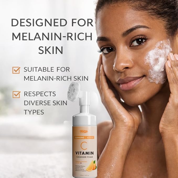 IYASA Vitamin C Foaming Face Cleanser – Gentle Daily Mousse With Amino Acids & Coconut Cleanser – Helps Remove Impurities & Supports Smoother-Feeling Skin – Suitable for Melanin-Rich Skin – 150 ml