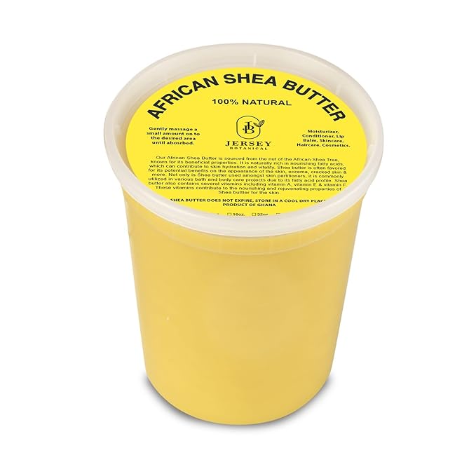 Jersey Botanical 32 oz. African Shea Butter Yellow - 100% Pure and Raw Unrefined - DIY Body, Hair, and Face Treatment - Great for Dry Skin