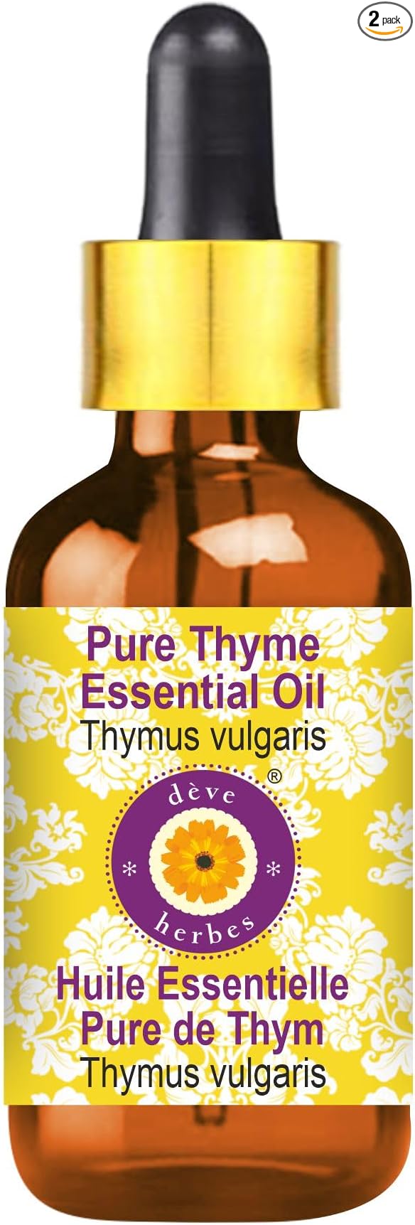 Deve Herbes Pure Thyme Essential Oil (Thymus vulgaris) with Glass Dropper Steam Distilled 5ml (0.16 oz)