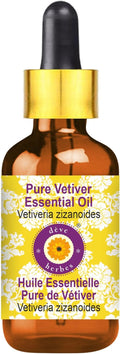Deve Herbes Pure Vetiver Essential Oil (Vetiveria zizanoides) with Glass Dropper Steam Distilled 30ml (1 oz)