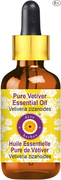 Deve Herbes Pure Vetiver Essential Oil (Vetiveria zizanoides) with Glass Dropper Steam Distilled 100ml (3.38 oz)