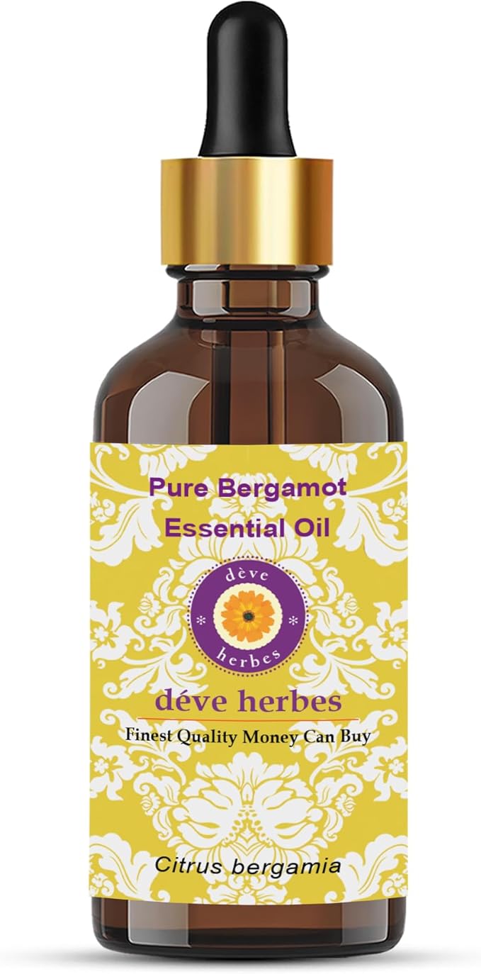 Deve Herbes Pure Bergamot Essential Oil (Citrus bergamia) with Glass Dropper Natural Therapeutic Grade Steam Distilled 5ml (0.16 oz)