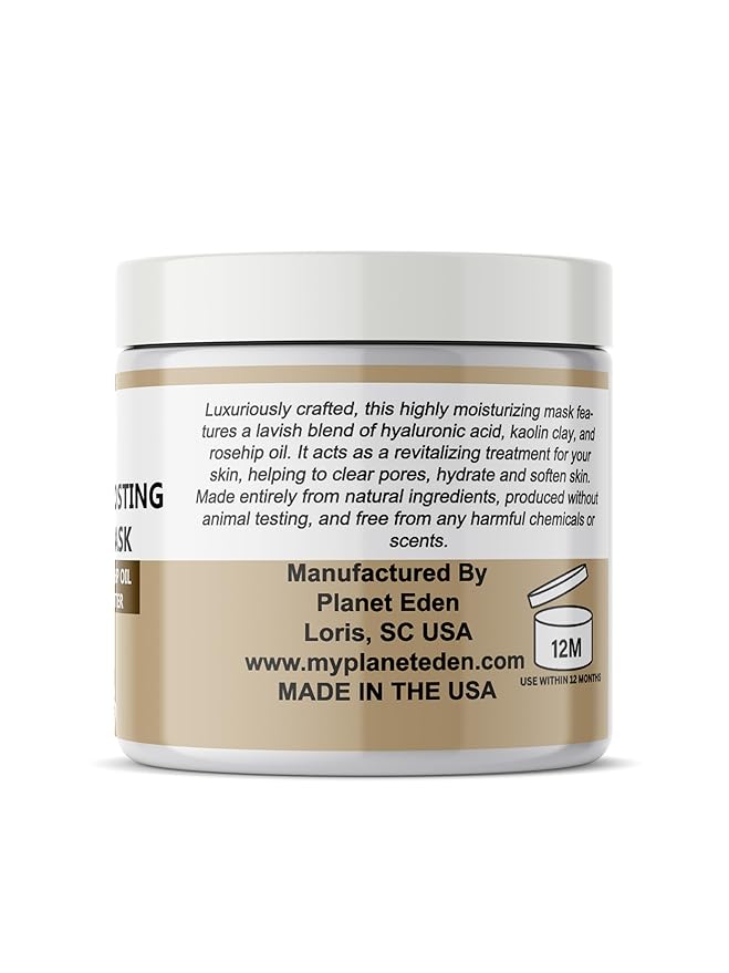Planet Eden Vanilla Bean Frosting Face Facial Mask All Natural Spa Quality Skin Mask for Dry Dehydrated Skin Kaolin Clay, Vanilla Bean, Hyaluronic Acid, Aloe Extracts Soothing and Hydrating - 4 oz jar