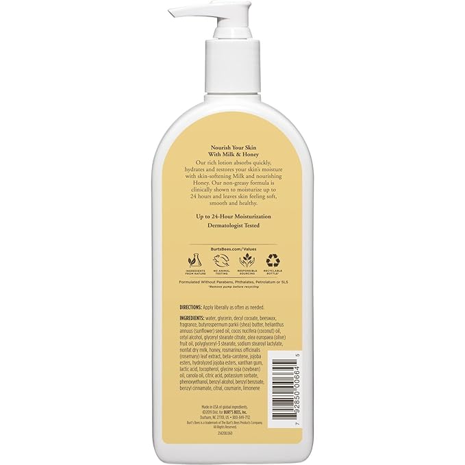 Burt's Bees Body Lotion for Normal to Dry Skin with Milk & Honey, 12 Oz (Package May Vary)