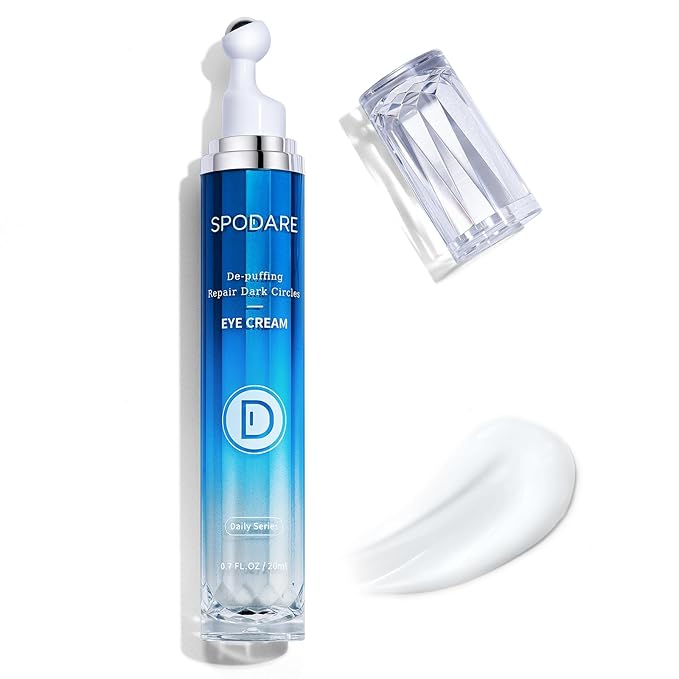 SPODARE Caffeine Eye Cream & Eye Serum for Dark Circles, Puffiness and Wrinkles with 360° Massage Ball for Women and Men