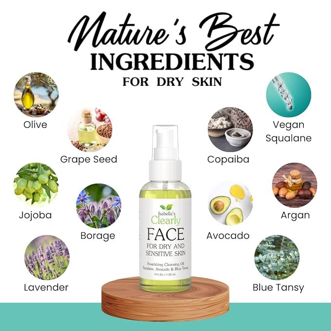 Clearly FACE, Natural Oil Cleanser Face Wash and Makeup Remover | Gentle Cleansing Oil with Avocado, Argan, Blue Tansy and Vegan Squalane | Pure & Toxin-Free, Water Free, Made in USA
