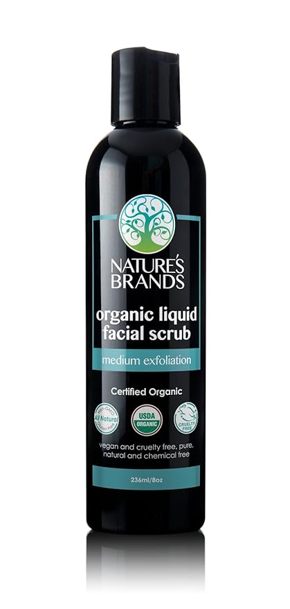 Organic Liquid Facial Scrub (Medium Exfoliation) by Herbal Choice Mari; 8 fl oz BPA-Free Plastic Bottle