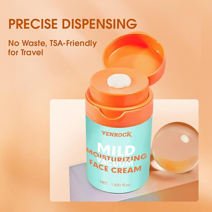 Venrock Face Moisturizer for Sensitive Skin, Fragrance-Free Daily Face Cream with Hyaluronic Acid & Probiotic-Derived Ingredients, Lightweight Non-Greasy Hydrating Lotion, Airless Pump, 1.69 fl oz