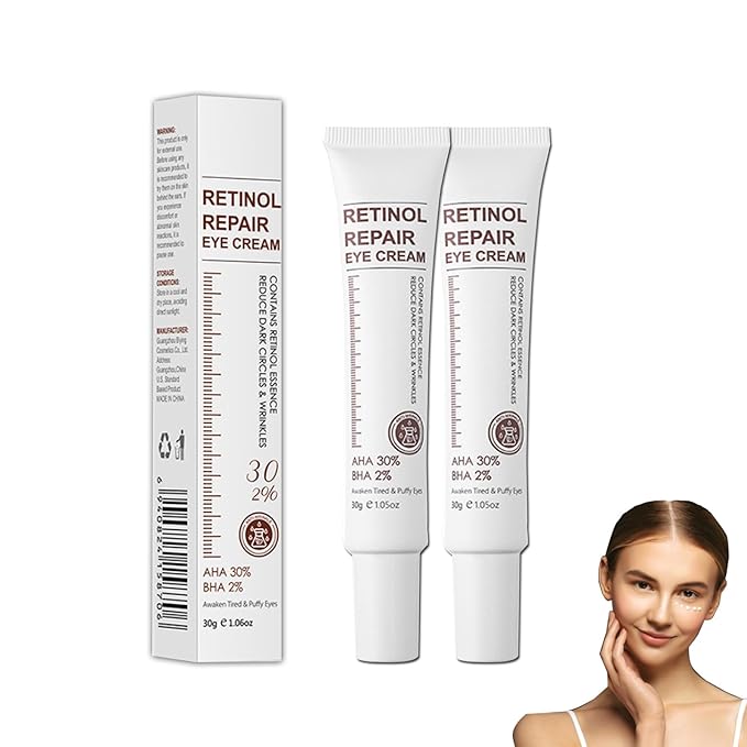 2 Pcs Retinol Repair Eye Cream，Instant Results Eye Cream，Reduces the Appearance of Dark Circles，Stretch Wrinkles at the Corners of the Eyes，Moisturize and Improve Eye Bags，1.05 Oz Each