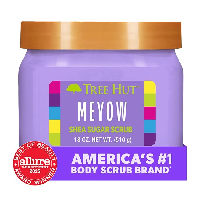 Tree Hut Meyow Shea Sugar Scrub, Exfoliating, Hydrating & Moisturizing Body Scrub with Shea Butter & Nourishing Essential Oils, Smooth & Soften Skin, Limited Edition Scent, 18 oz