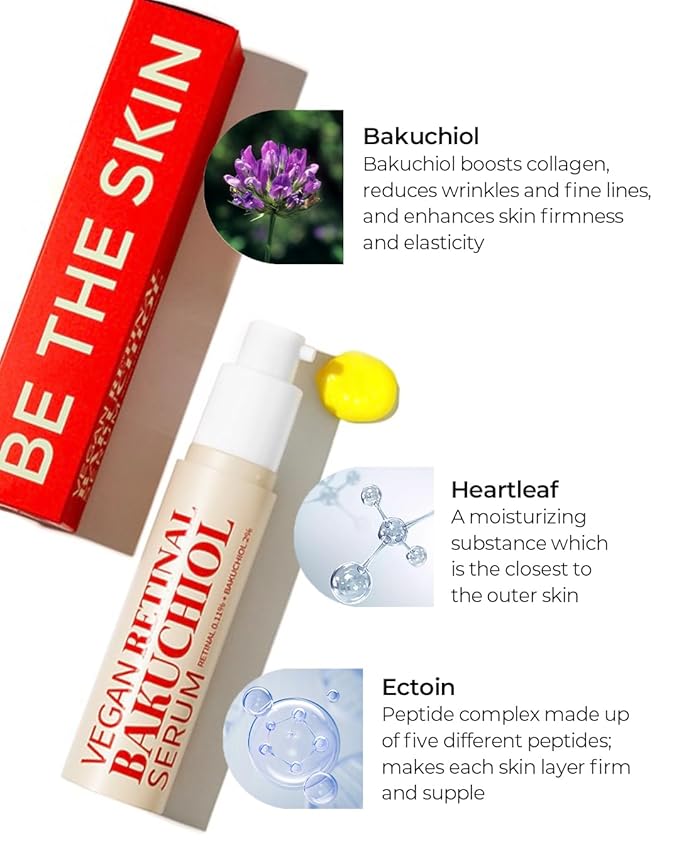 BE THE SKIN Vegan Retinal Bakuchiol Serum - Retinal 1120ppm + Bakuchiol 20000ppm, 5 Peptides & Ceramides, Helps Smooth Look of Fine Lines & Pores | Korean Anti-Aging Night Serum 0.68 oz