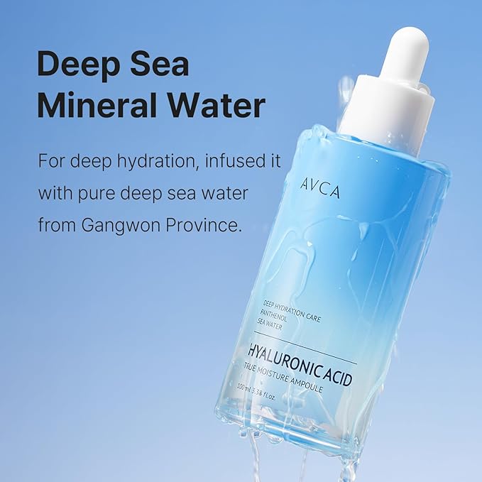 AVCA Moisture Hyaluronic Acid Serum 100ml (3.38 fl oz) – Deep Hydrating Face Serum for Dry Skin with 8-Type HA, Panthenol & Deep Sea Water for Lightweight, Non-Sticky Moisture